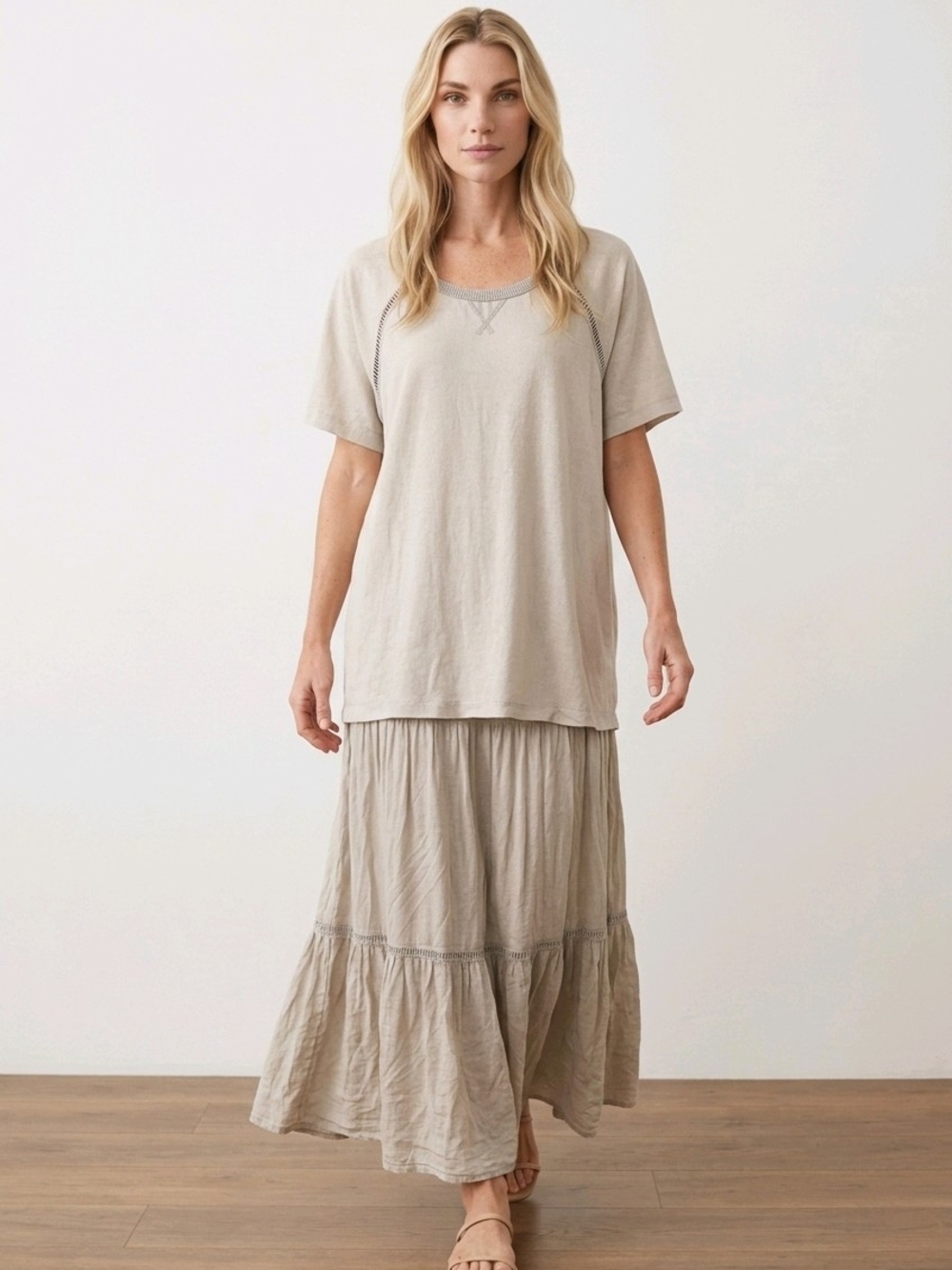 Free People Neutral Beige Maxi Dress Set